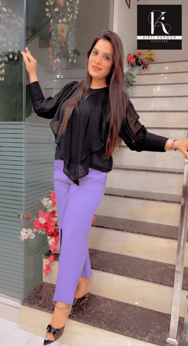 Black Stylish Top With Designer Bell - Bottom Pant - Kirti Kapoor Couture