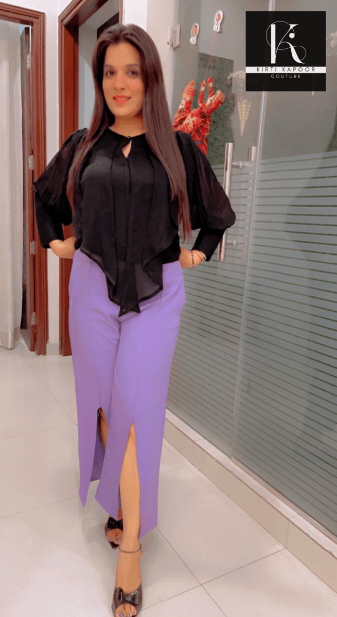 Black Stylish Top With Designer Bell - Bottom Pant - Kirti Kapoor Couture