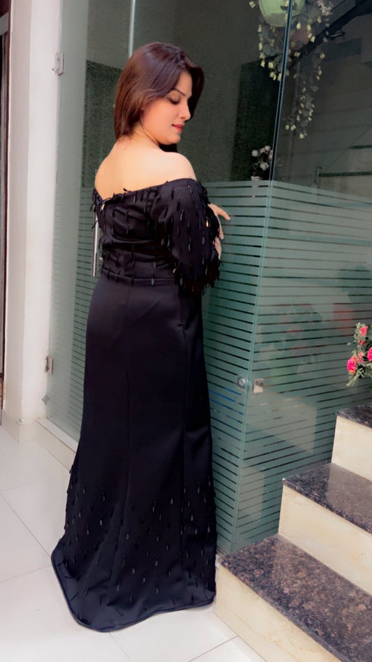 Black Tassel - Worked Suede Western Dress - Kirti Kapoor Couture