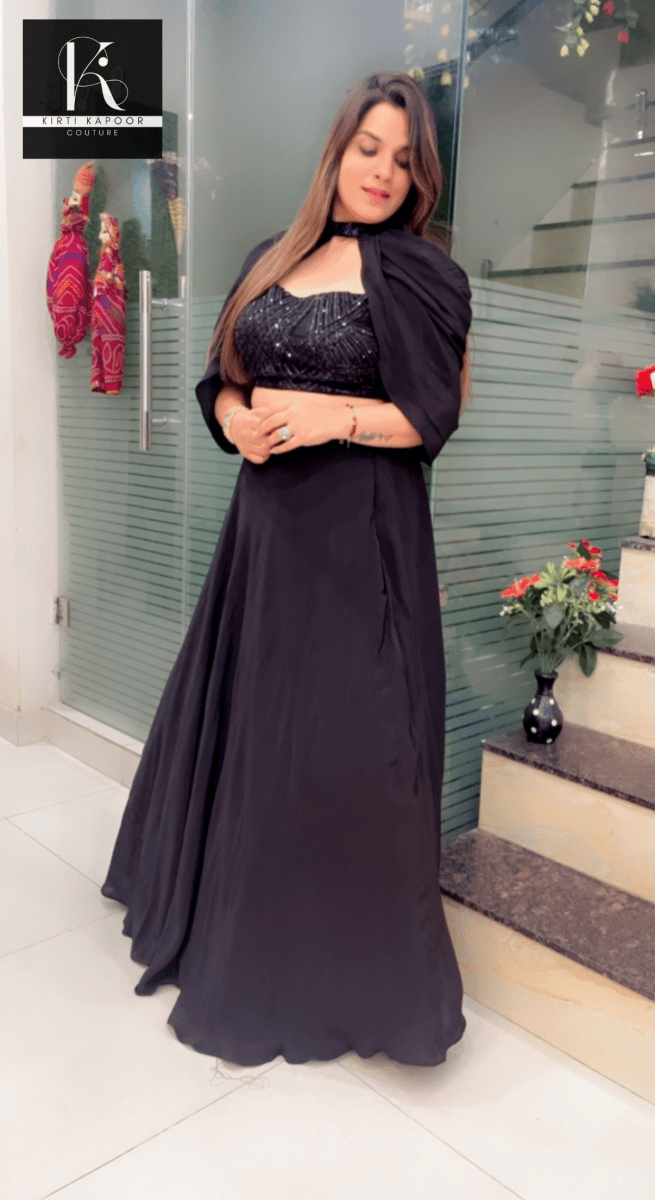 Blouse and Skirt Set with a Layered Shrug - Kirti Kapoor Couture