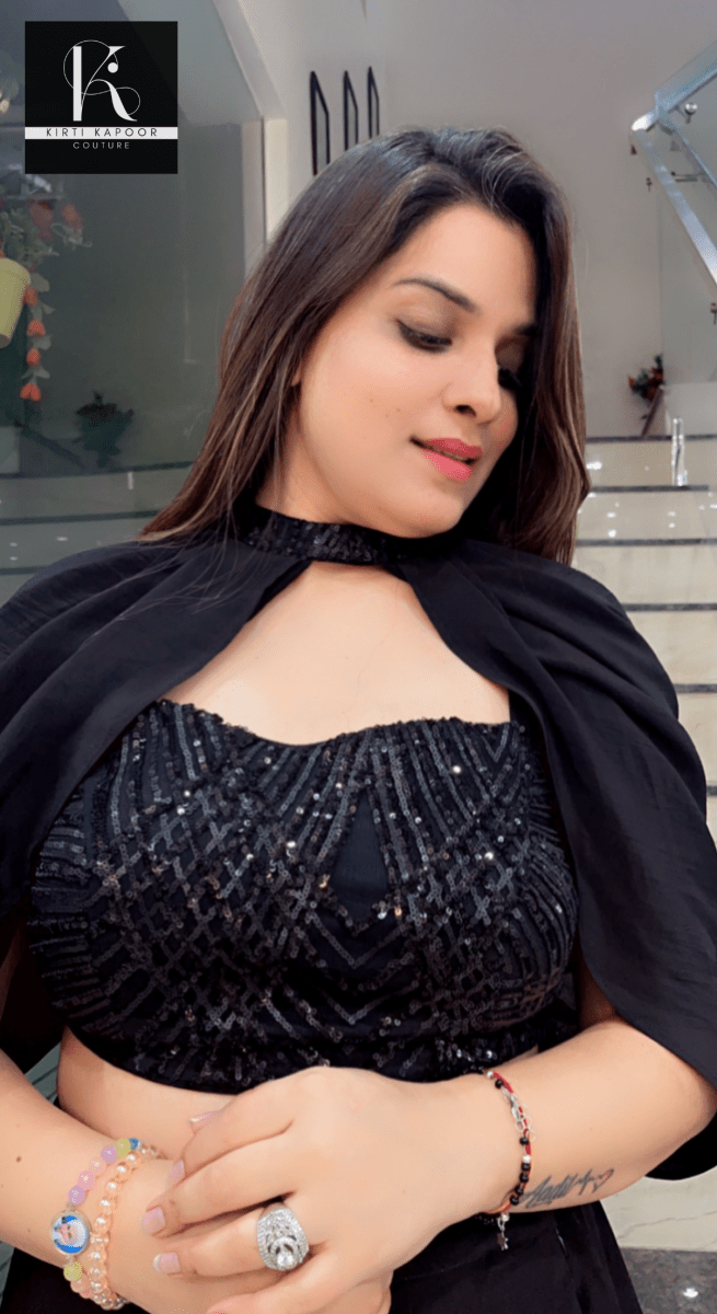 Blouse and Skirt Set with a Layered Shrug - Kirti Kapoor Couture