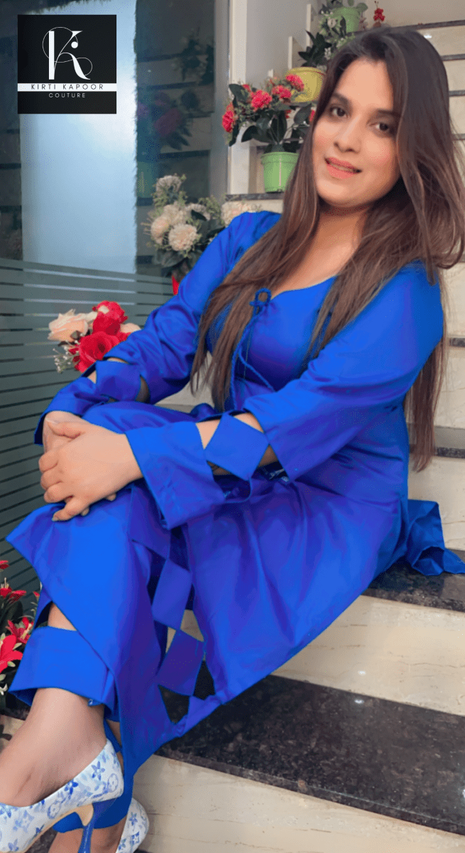 Blue Cotton Designer Shirt with Matching Pant - Kirti Kapoor Couture