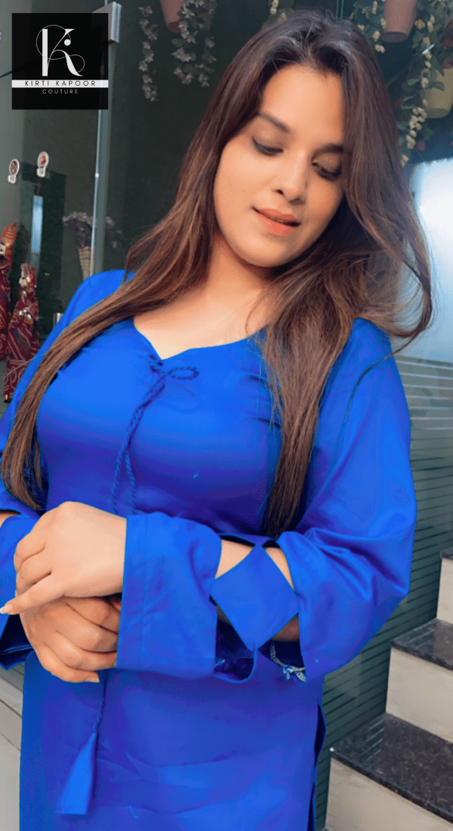 Blue Cotton Designer Shirt with Matching Pant - Kirti Kapoor Couture