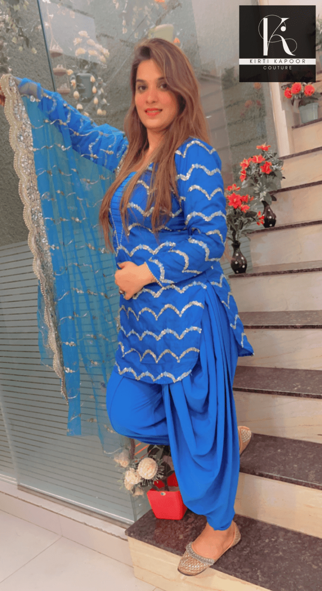 Blue Dhoti Suit With Embroidered Dupatta - Kirti Kapoor Couture