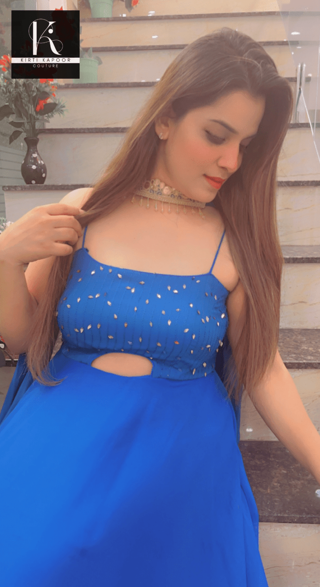 Blue Georgette Gown with Designer Dupatta - Kirti Kapoor Couture