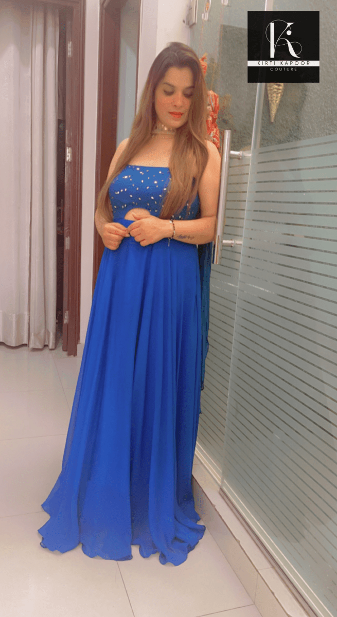 Blue Georgette Gown with Designer Dupatta - Kirti Kapoor Couture