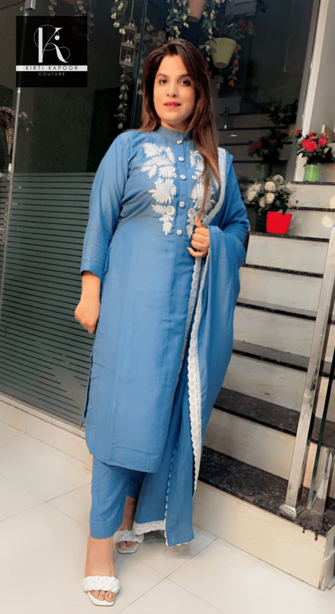 Blue Hand - Embroidered Check Suit - Kirti Kapoor Couture