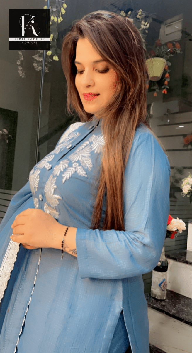Blue Hand - Embroidered Check Suit - Kirti Kapoor Couture