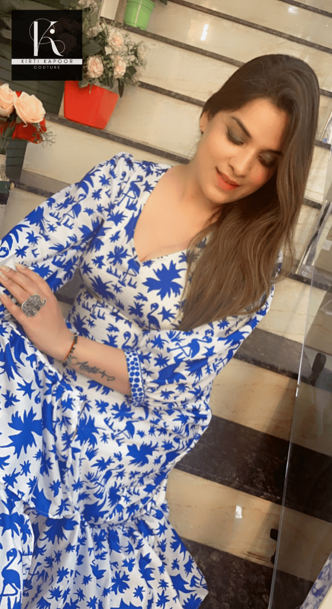 Blue - White Printed Summer Gown - Kirti Kapoor Couture