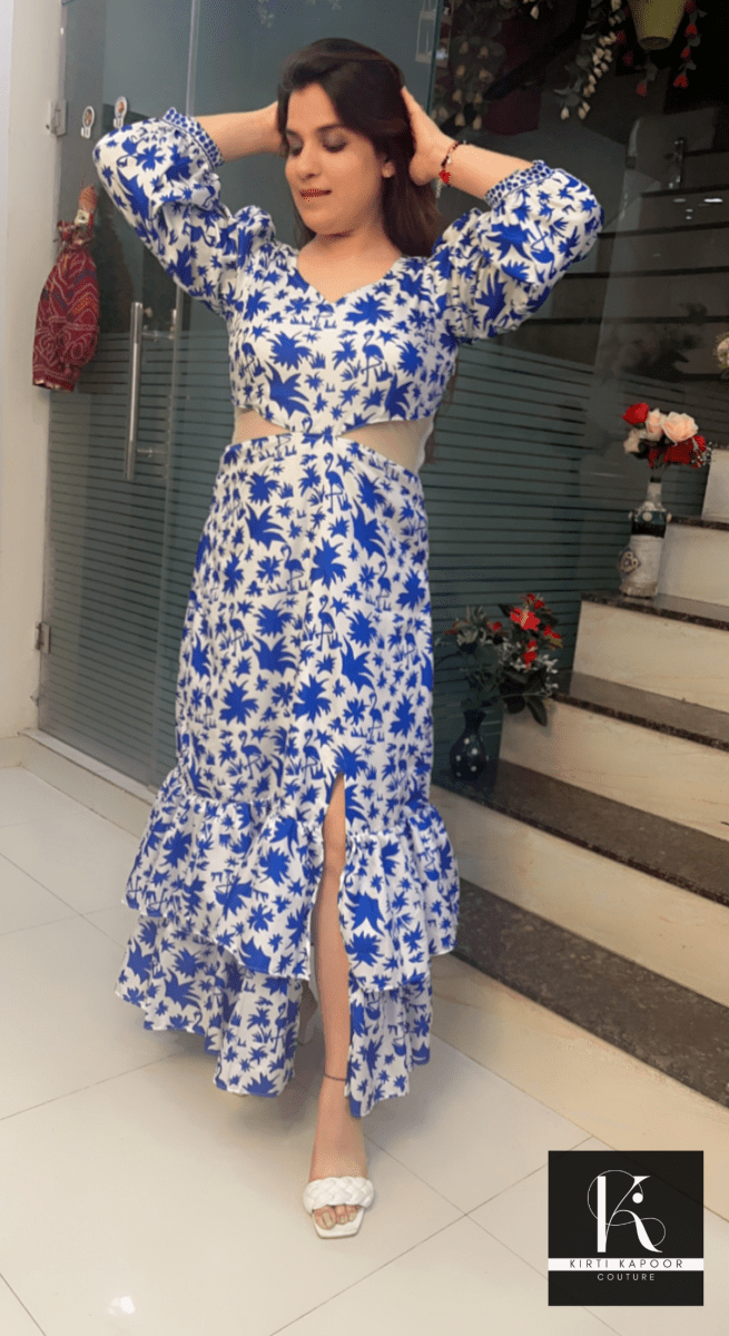 Blue - White Printed Summer Gown - Kirti Kapoor Couture