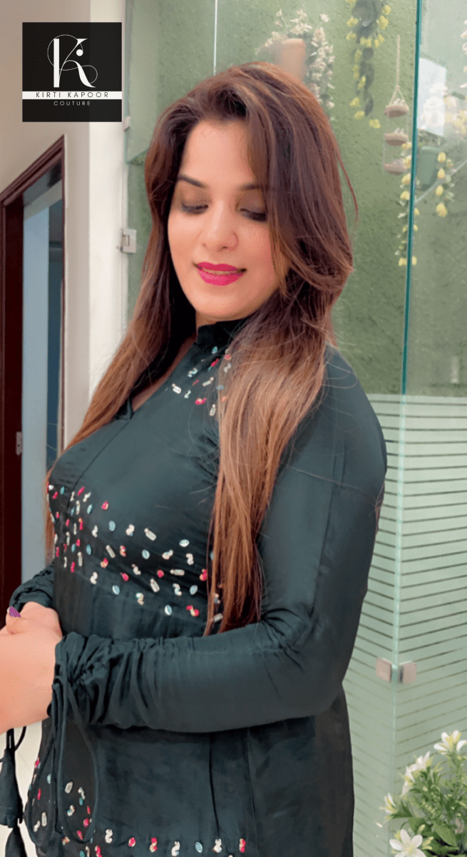 Bottle Green Hand - Embroidered Co - ord Set - Kirti Kapoor Couture