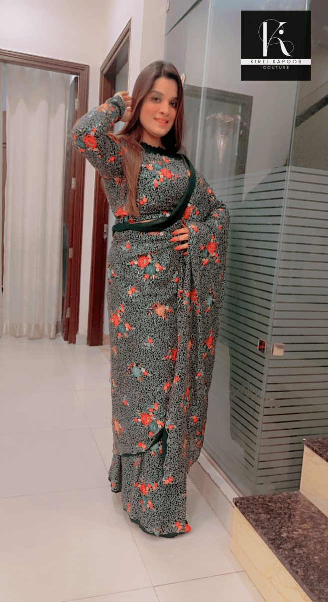 Bottle Green Sequence Saree - Kirti Kapoor Couture