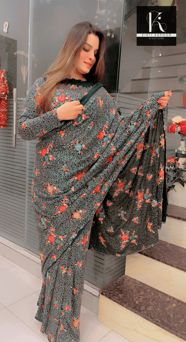 Bottle Green Sequence Saree - Kirti Kapoor Couture
