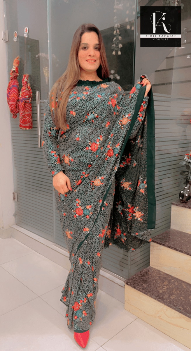Bottle Green Sequence Saree - Kirti Kapoor Couture