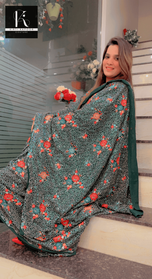 Bottle Green Sequence Saree - Kirti Kapoor Couture