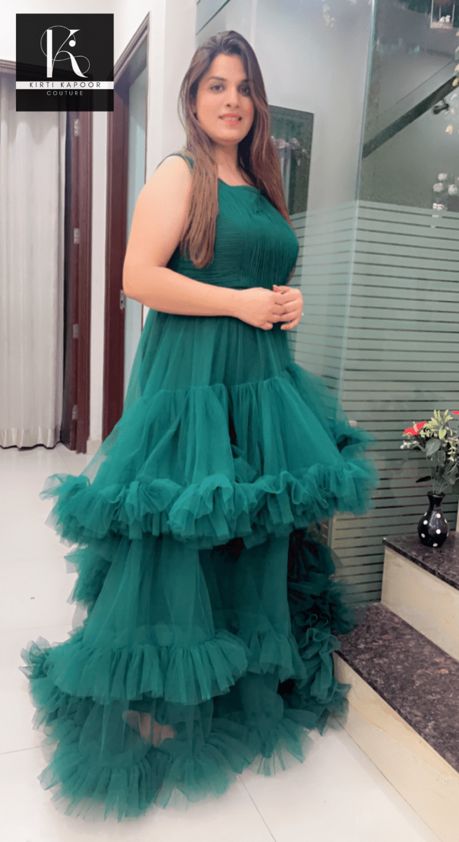 Bottle Green Trail Gown - Kirti Kapoor Couture