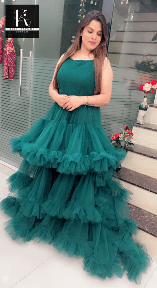 Bottle Green Trail Gown - Kirti Kapoor Couture