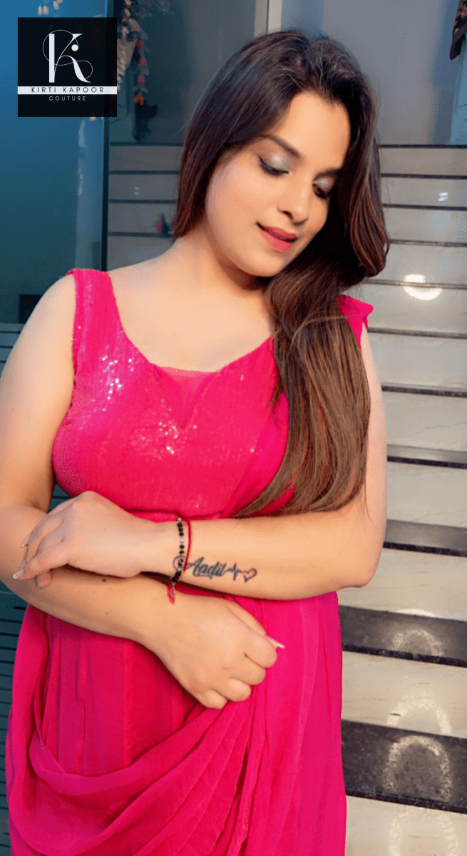 Bright Pink Shimmer Saree with Sequence Blouse - Kirti Kapoor Couture
