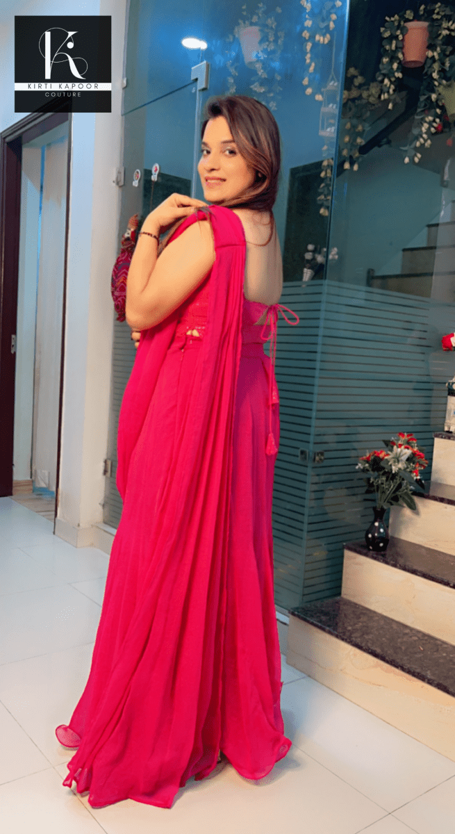 Bright Pink Shimmer Saree with Sequence Blouse - Kirti Kapoor Couture