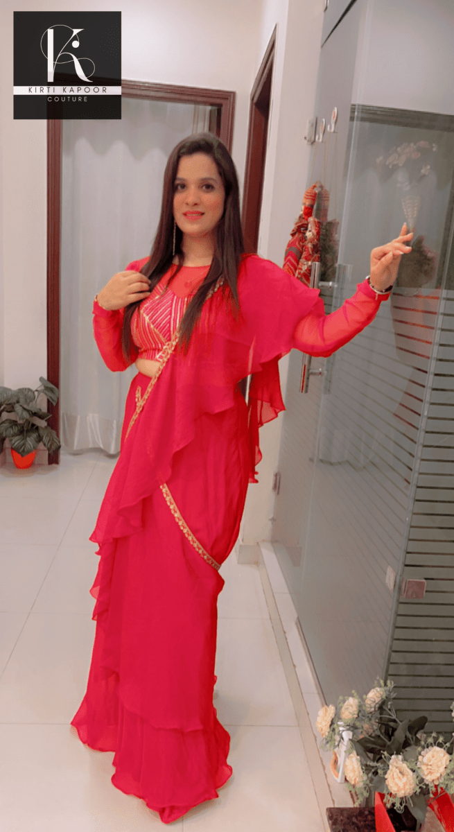 Bright Red Saree With Gold Highlights - Wedding Collection - Kirti Kapoor Couture