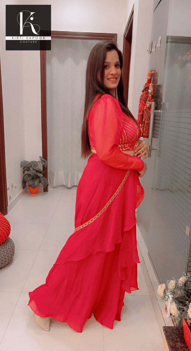 Bright Red Saree With Gold Highlights - Wedding Collection - Kirti Kapoor Couture