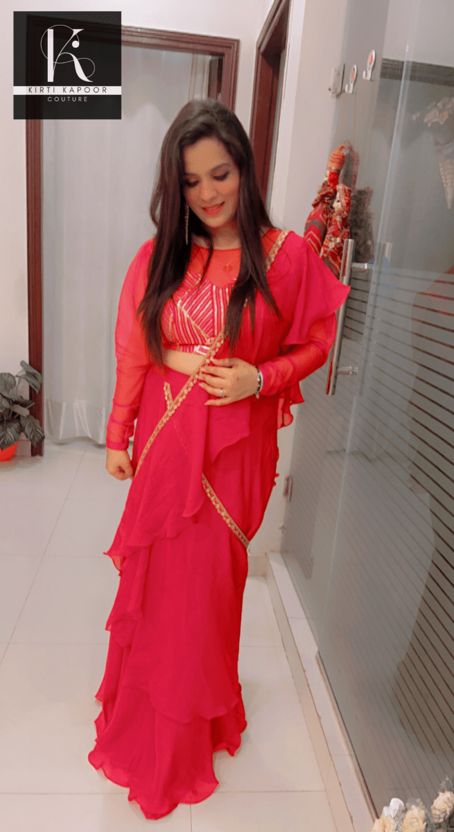 Bright Red Saree With Gold Highlights - Wedding Collection - Kirti Kapoor Couture