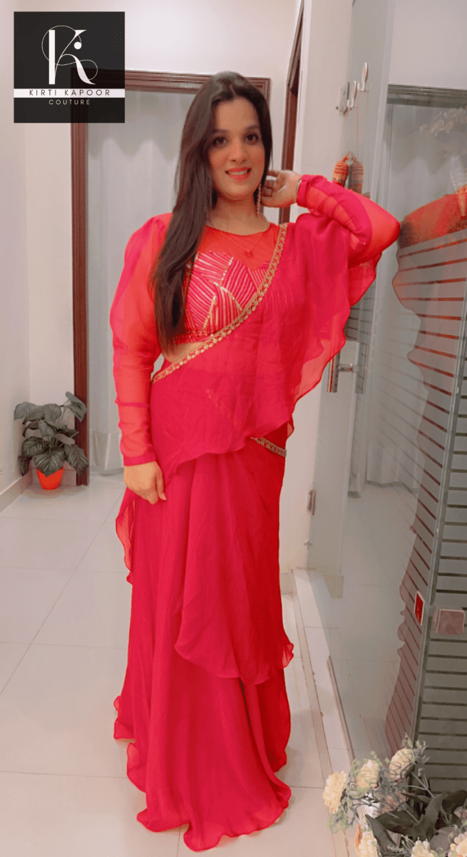 Bright Red Saree With Gold Highlights - Wedding Collection - Kirti Kapoor Couture