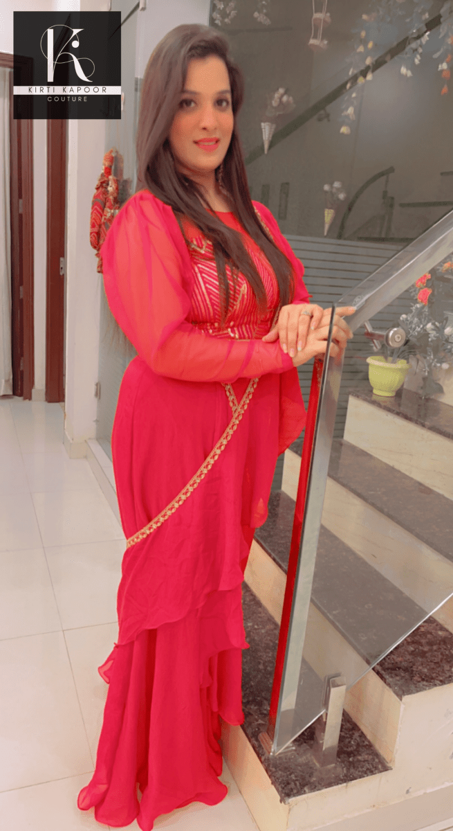 Bright Red Saree With Gold Highlights - Wedding Collection - Kirti Kapoor Couture