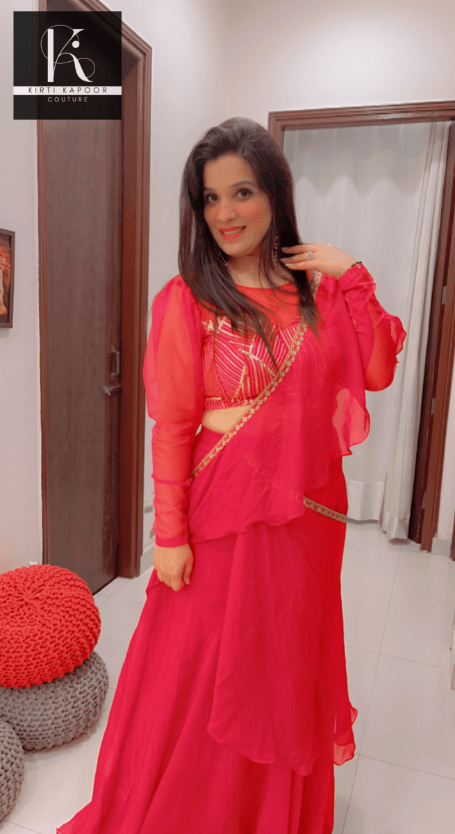 Bright Red Saree With Gold Highlights - Wedding Collection - Kirti Kapoor Couture