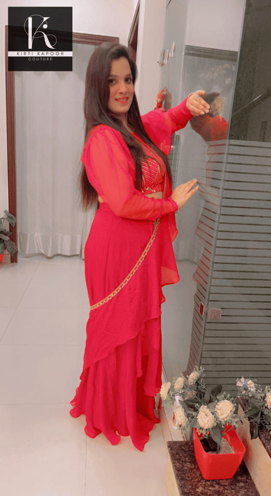 Bright Red Saree With Gold Highlights - Wedding Collection - Kirti Kapoor Couture