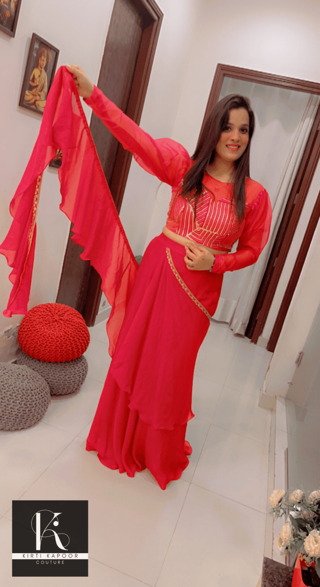 Bright Red Saree With Gold Highlights - Wedding Collection - Kirti Kapoor Couture