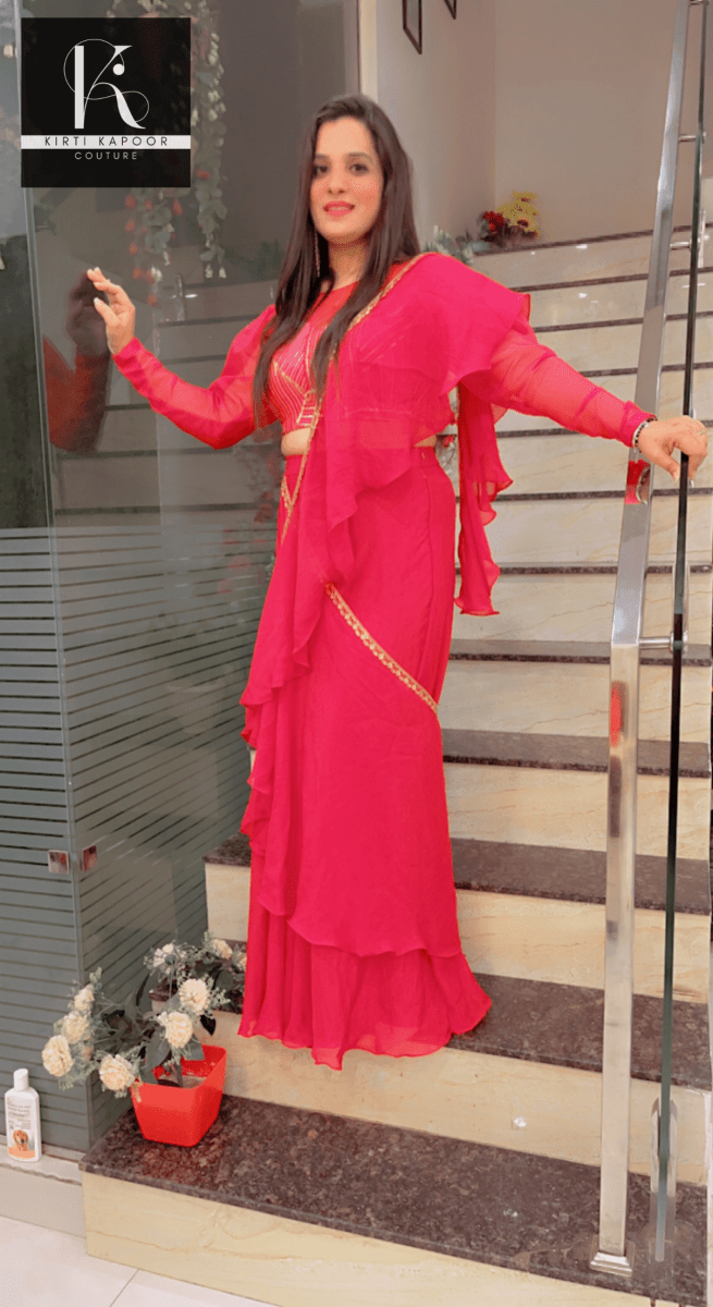 Bright Red Saree With Gold Highlights - Wedding Collection - Kirti Kapoor Couture
