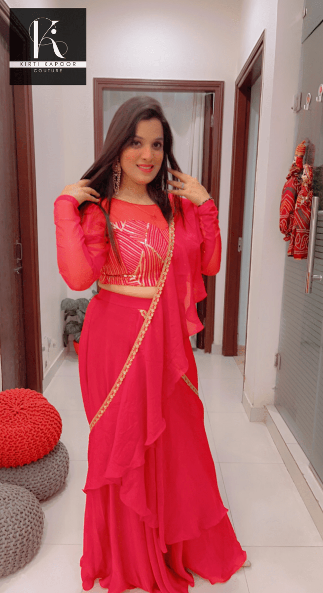 Bright Red Saree With Gold Highlights - Wedding Collection - Kirti Kapoor Couture