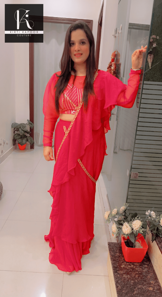 Bright Red Saree With Gold Highlights - Wedding Collection - Kirti Kapoor Couture
