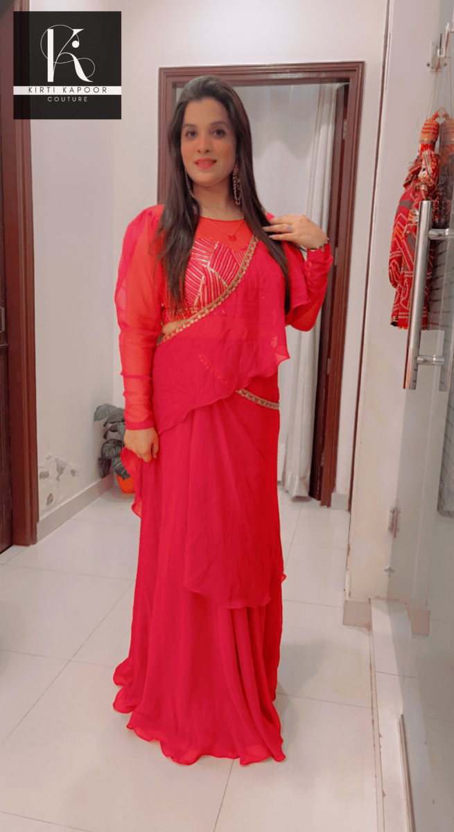 Bright Red Saree With Gold Highlights - Wedding Collection - Kirti Kapoor Couture