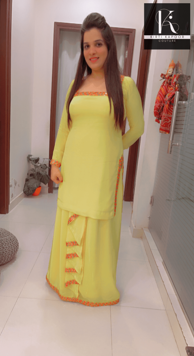 Bright Yellow Chadra Style Suit (Traditional Punjabi Attire) - Kirti Kapoor Couture