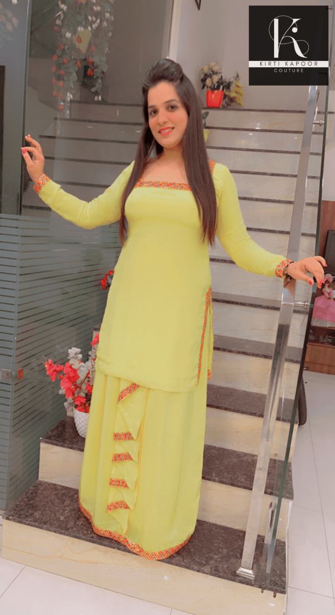 Bright Yellow Chadra Style Suit (Traditional Punjabi Attire) - Kirti Kapoor Couture