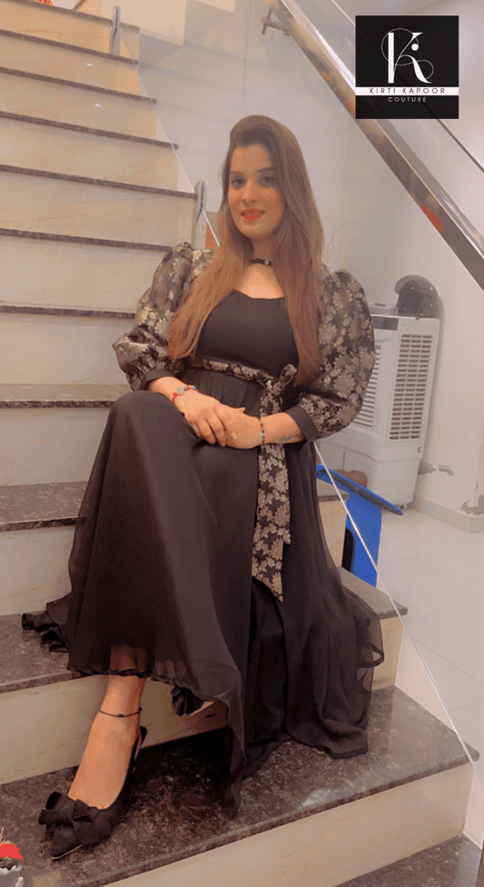 Brocade Black Frock Style (Perfect Farewell Outfit) - Kirti Kapoor Couture