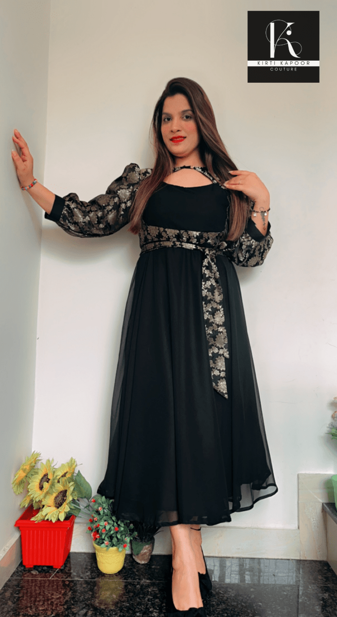 Brocade Black Frock Style (Perfect Farewell Outfit) - Kirti Kapoor Couture