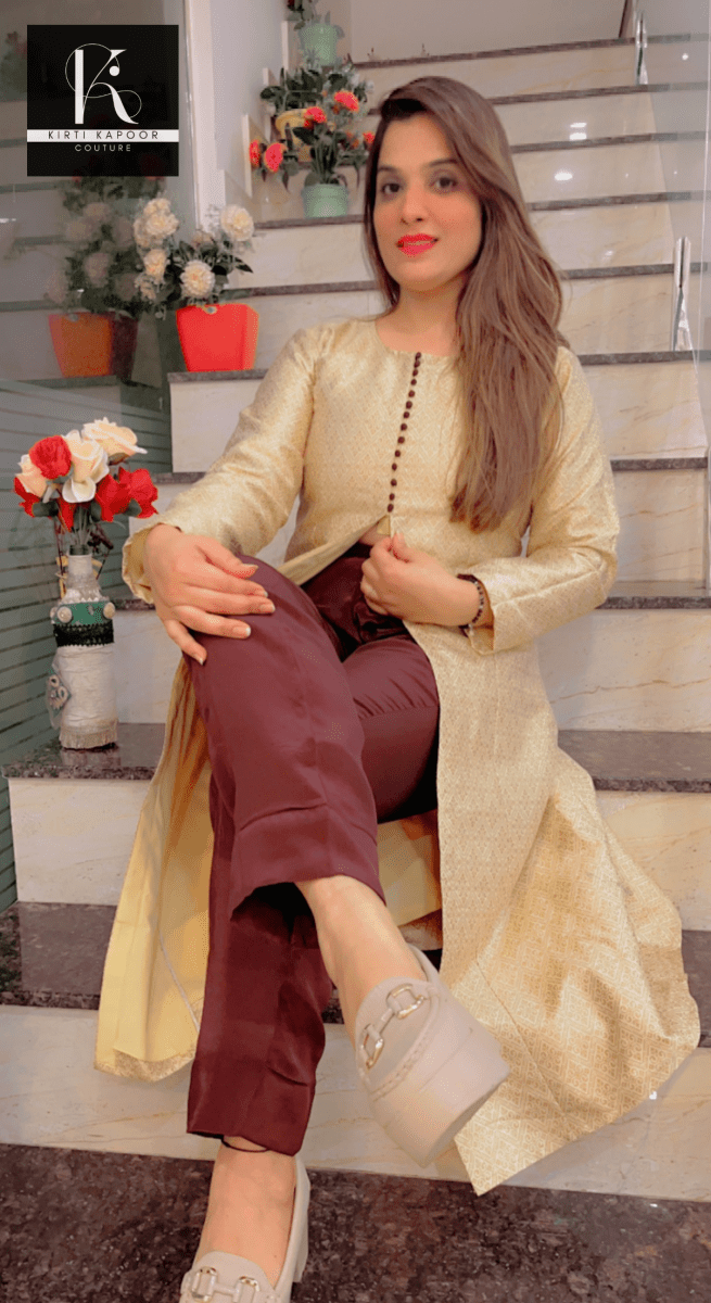 Brocade Front - cut Shirt with Pashmina Pants - Kirti Kapoor Couture