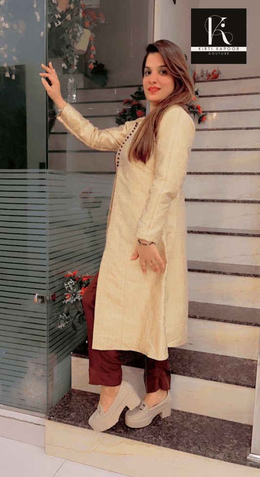 Brocade Front - cut Shirt with Pashmina Pants - Kirti Kapoor Couture