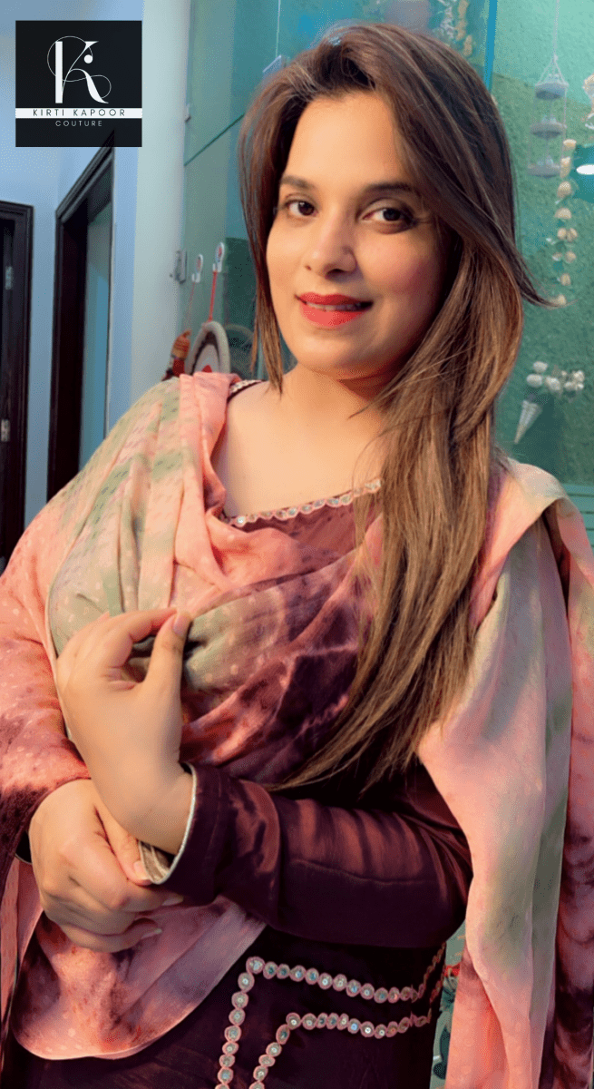 Brown Embroidered Suit with Tie & Dye Dupatta - Kirti Kapoor Couture