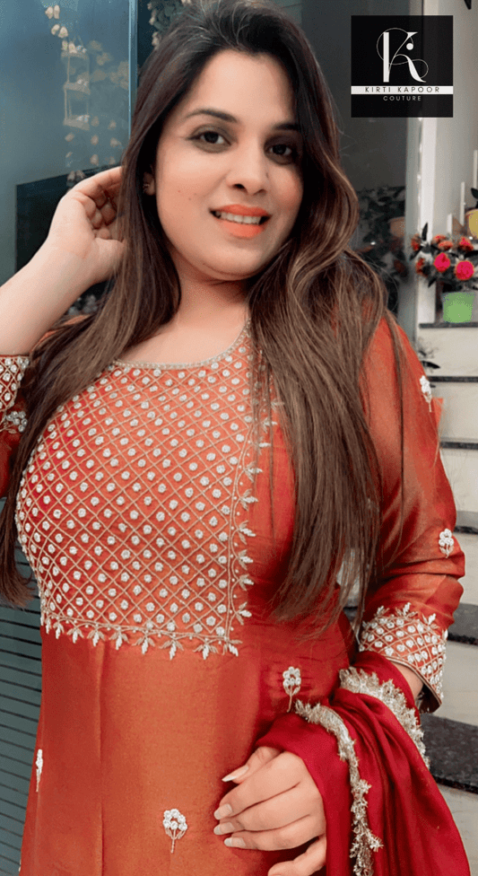 Brown Hand - Embroidered Plazo Suit - Kirti Kapoor Couture