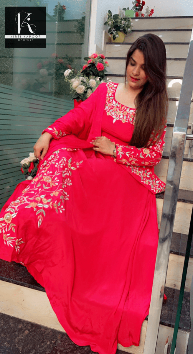 Cherry Red Hand - Embroidered Anarkali Suit - Kirti Kapoor Couture