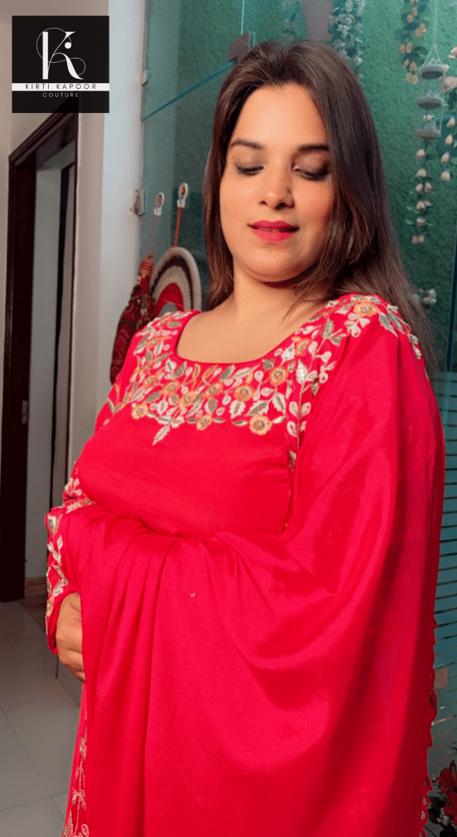 Cherry Red Hand - Embroidered Anarkali Suit - Kirti Kapoor Couture