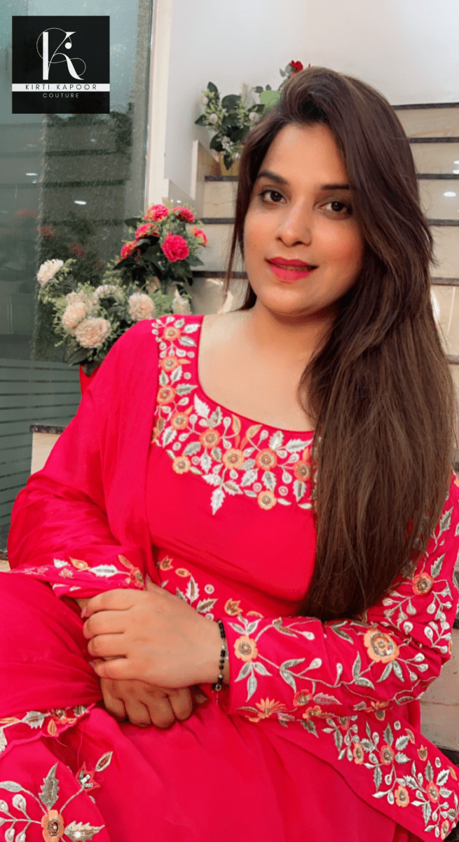 Cherry Red Hand - Embroidered Anarkali Suit - Kirti Kapoor Couture