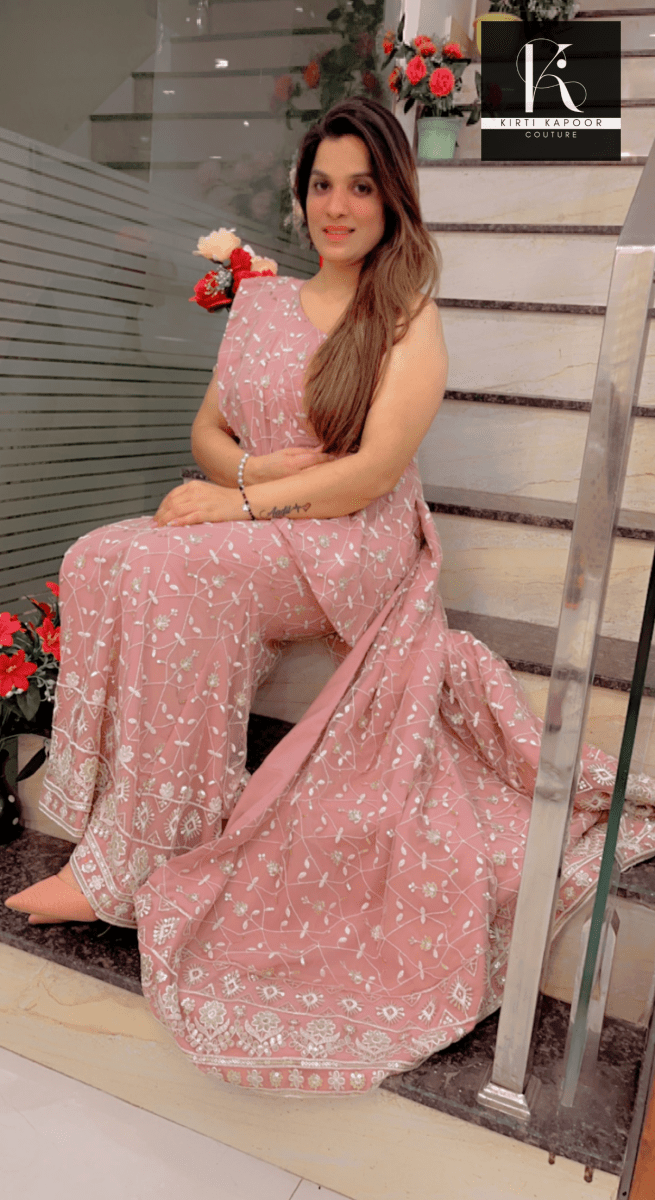 Classic Women's Evening Gown with Twist - Kirti Kapoor Couture
