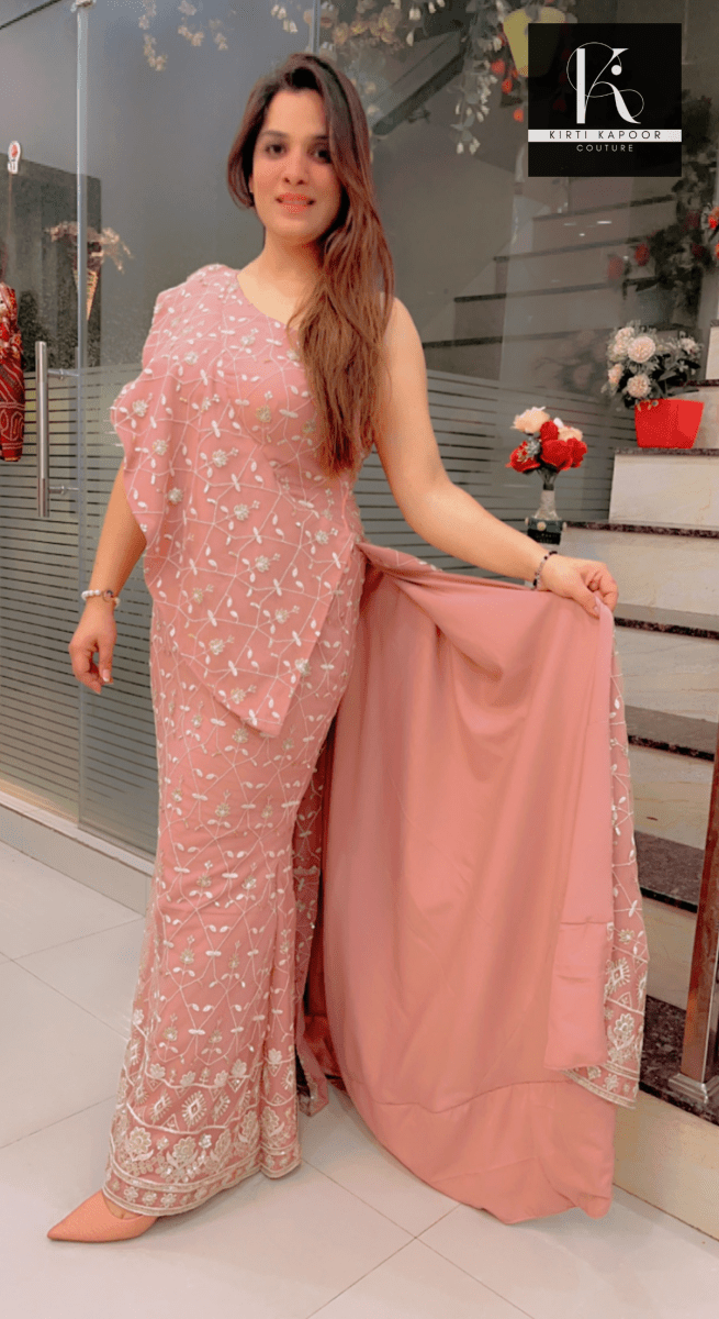 Classic Women's Evening Gown with Twist - Kirti Kapoor Couture