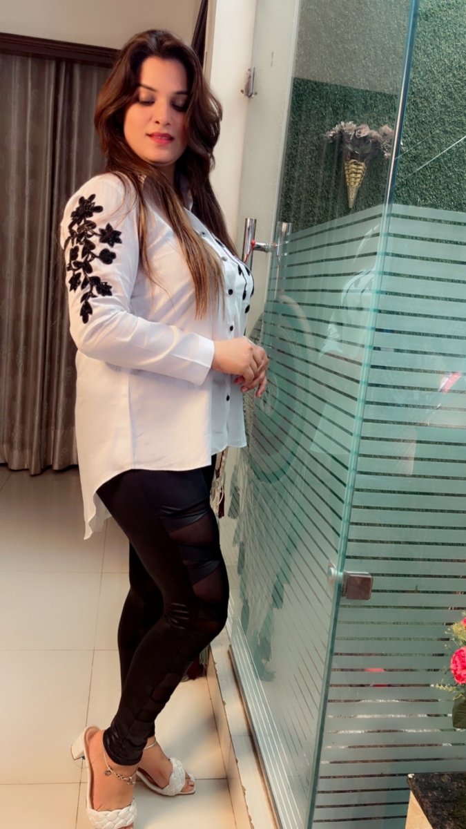 Cotton Formal White Shirt with Embroidered Black Flowers and Leaves - Kirti Kapoor Couture