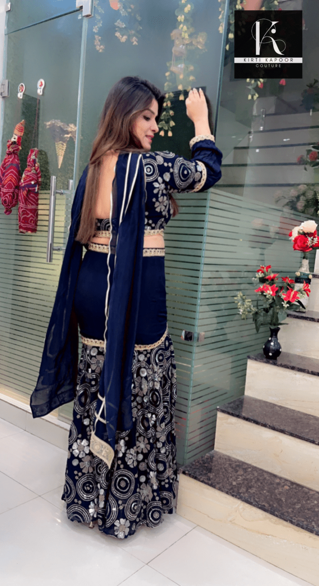 Dark Blue Fish - Cut Dress in Worked Fabric - Kirti Kapoor Couture